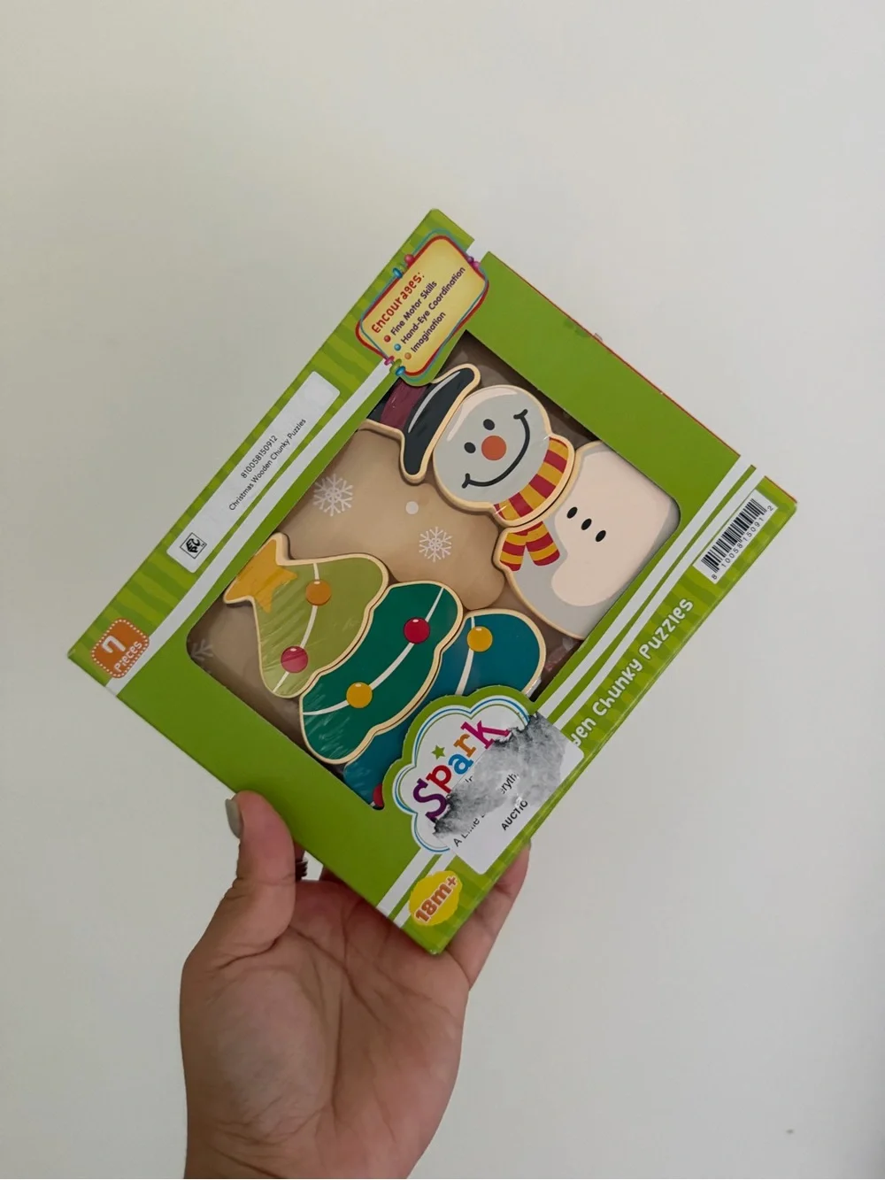 Wooden Christmas Tree & Snowman Chunky Puzzle - Green